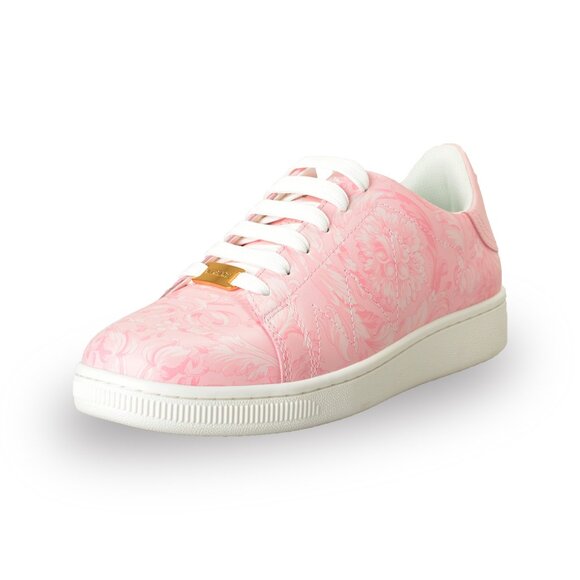 Versace Women's Pink Barocco Print 100% Leather Sneakers Shoes US